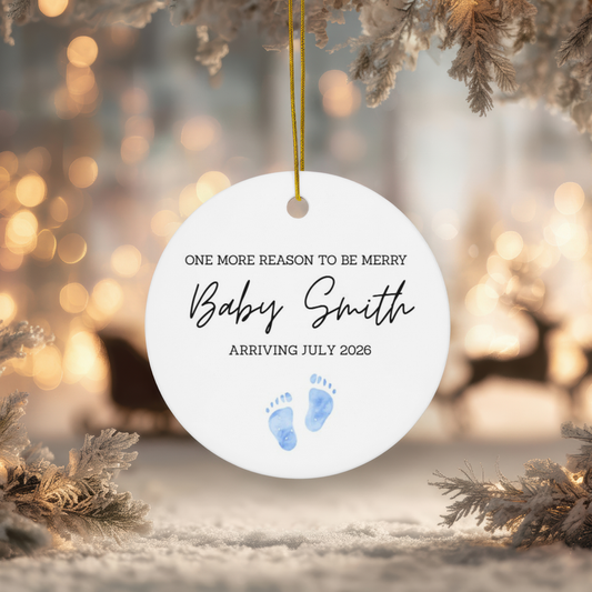 Pregnancy Christmas Announcement Ornament: Festive Family Keepsake for New Parents, personalised Blue