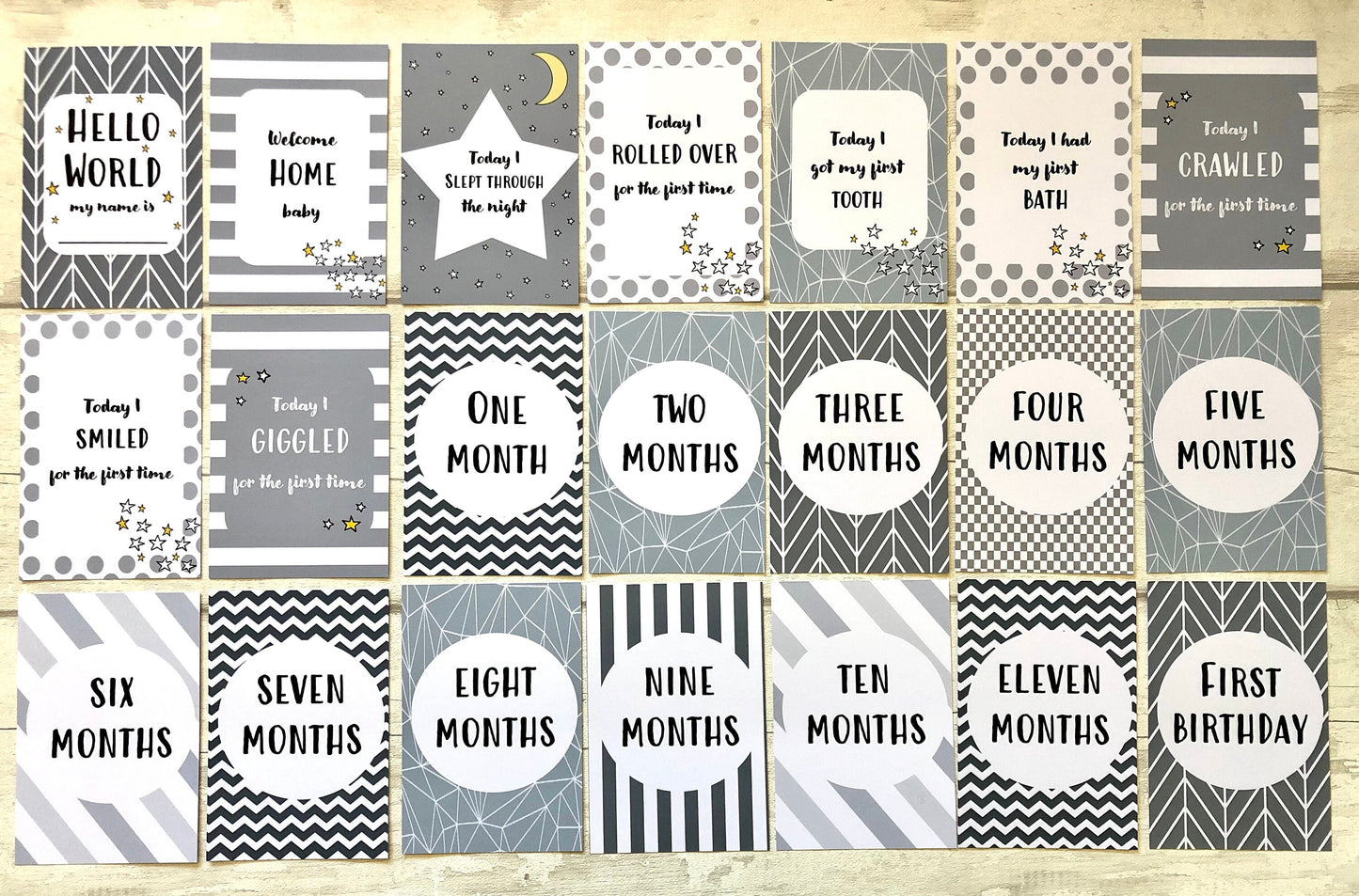 Neutral Grey Baby Milestone Cards for Baby Shower and Keepsake Gift