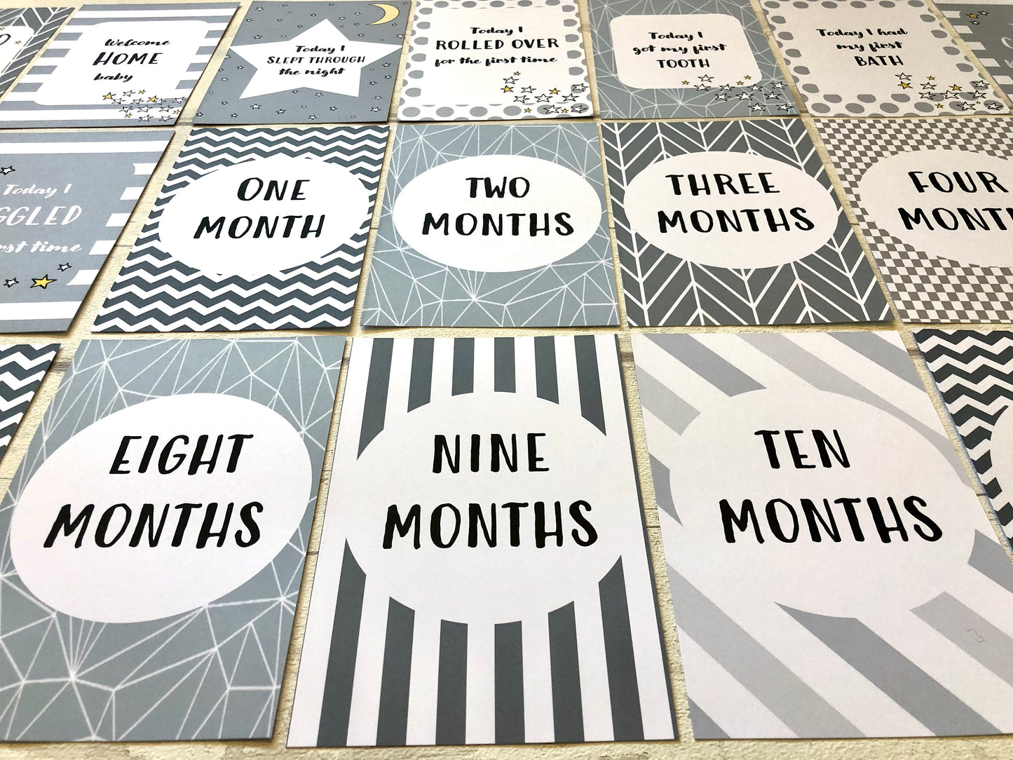 Neutral Grey Baby Milestone Cards for Baby Shower and Keepsake Gift