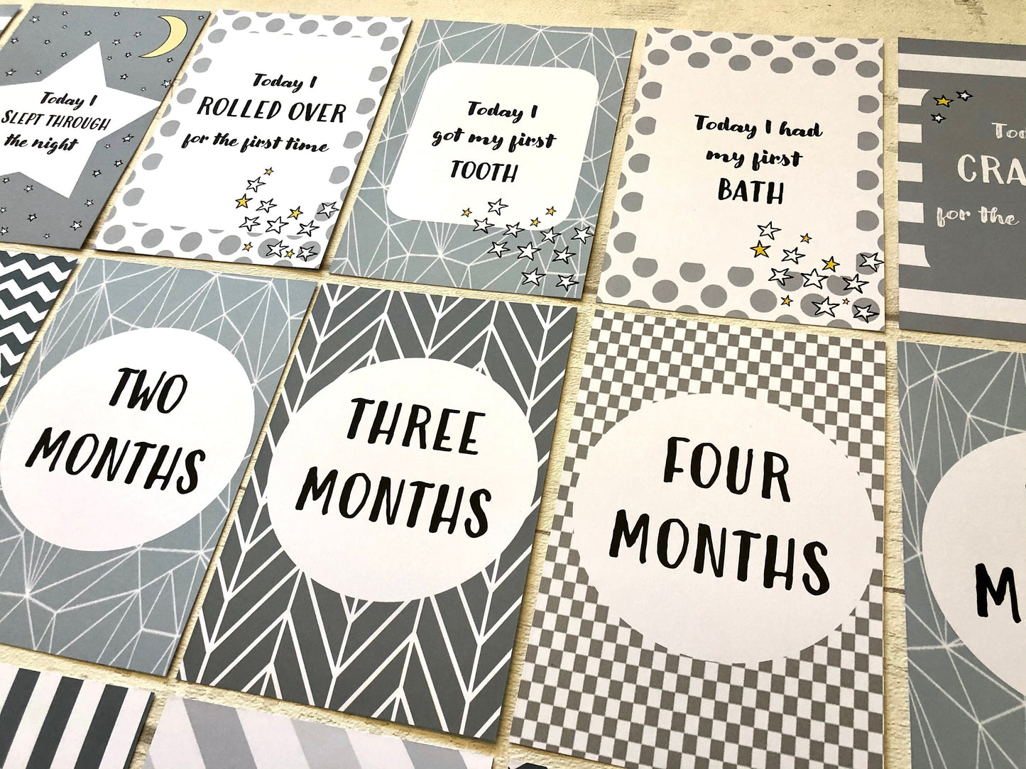 Neutral Grey Baby Milestone Cards for Baby Shower and Keepsake Gift