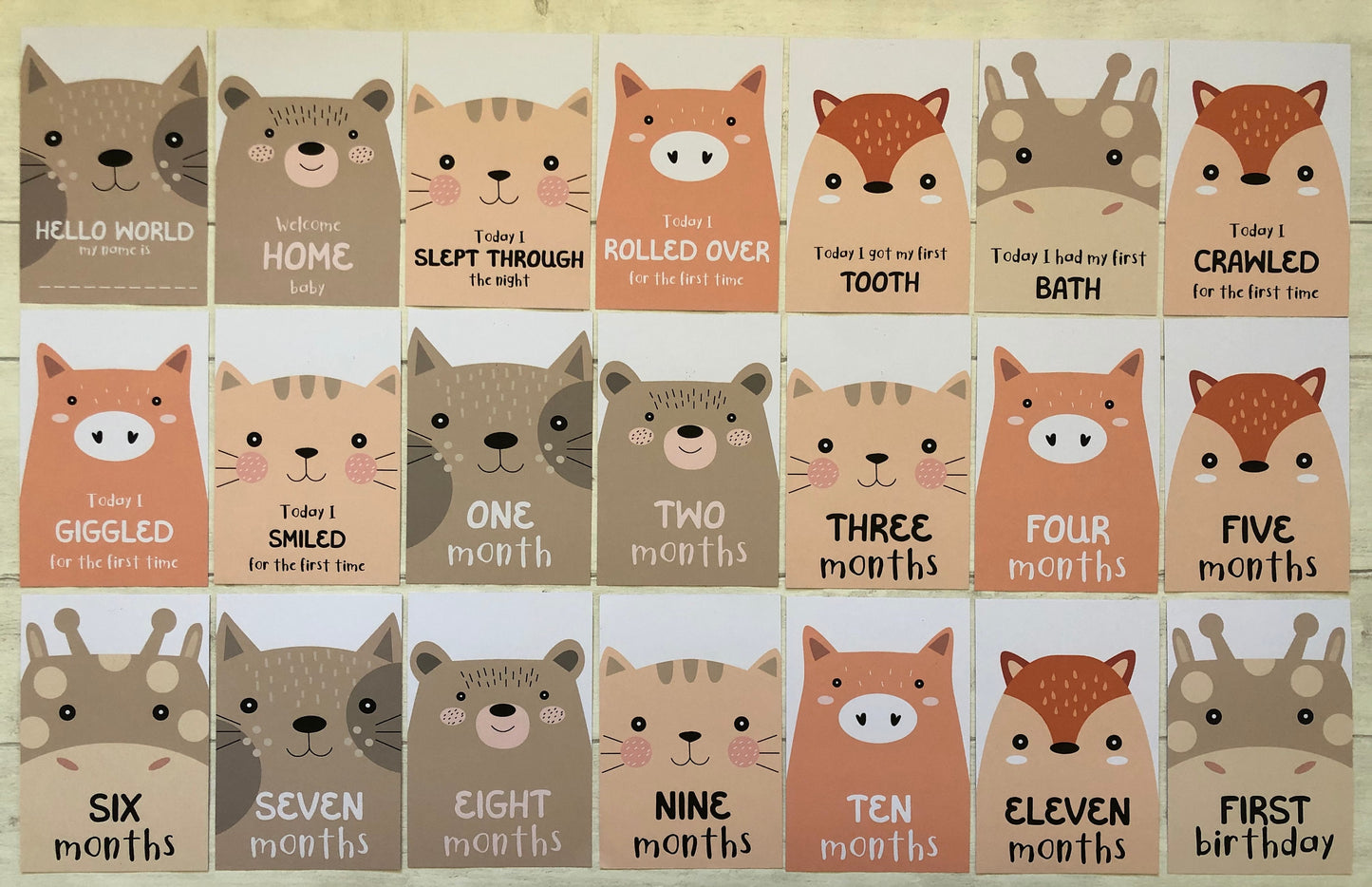 Unisex Animal Baby Milestone and Journey Cards for New Parents
