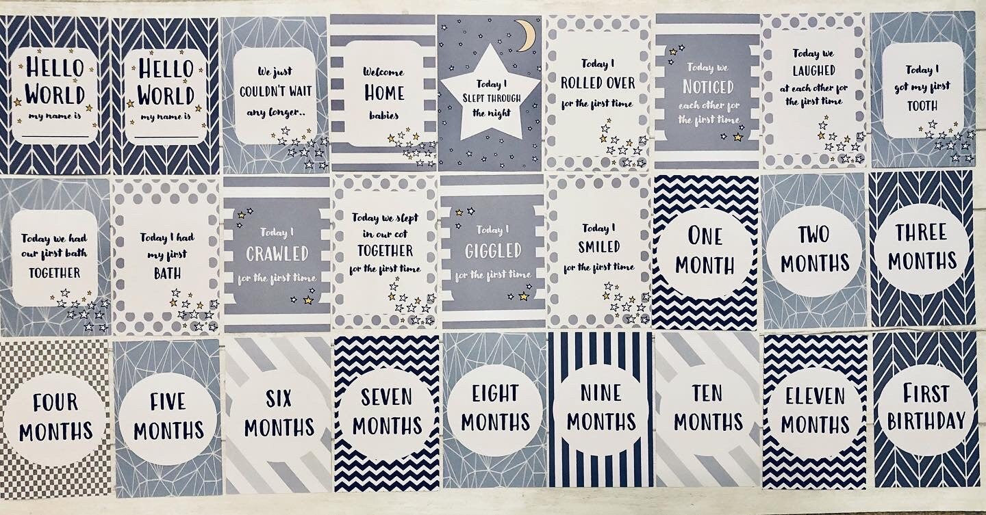 Twin Milestone Cards Gender Neutral Grey