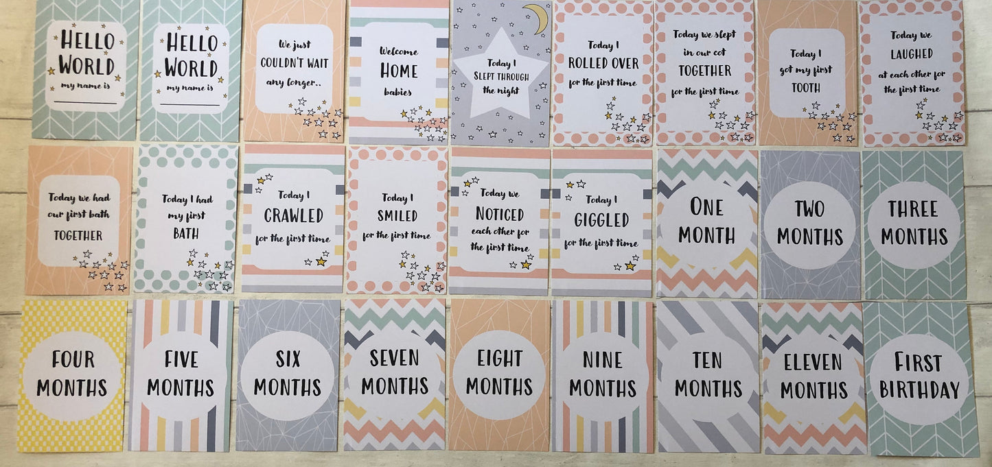 Unisex Twin Baby Milestone Cards - Perfect Gift for Baby Shower and Parents
