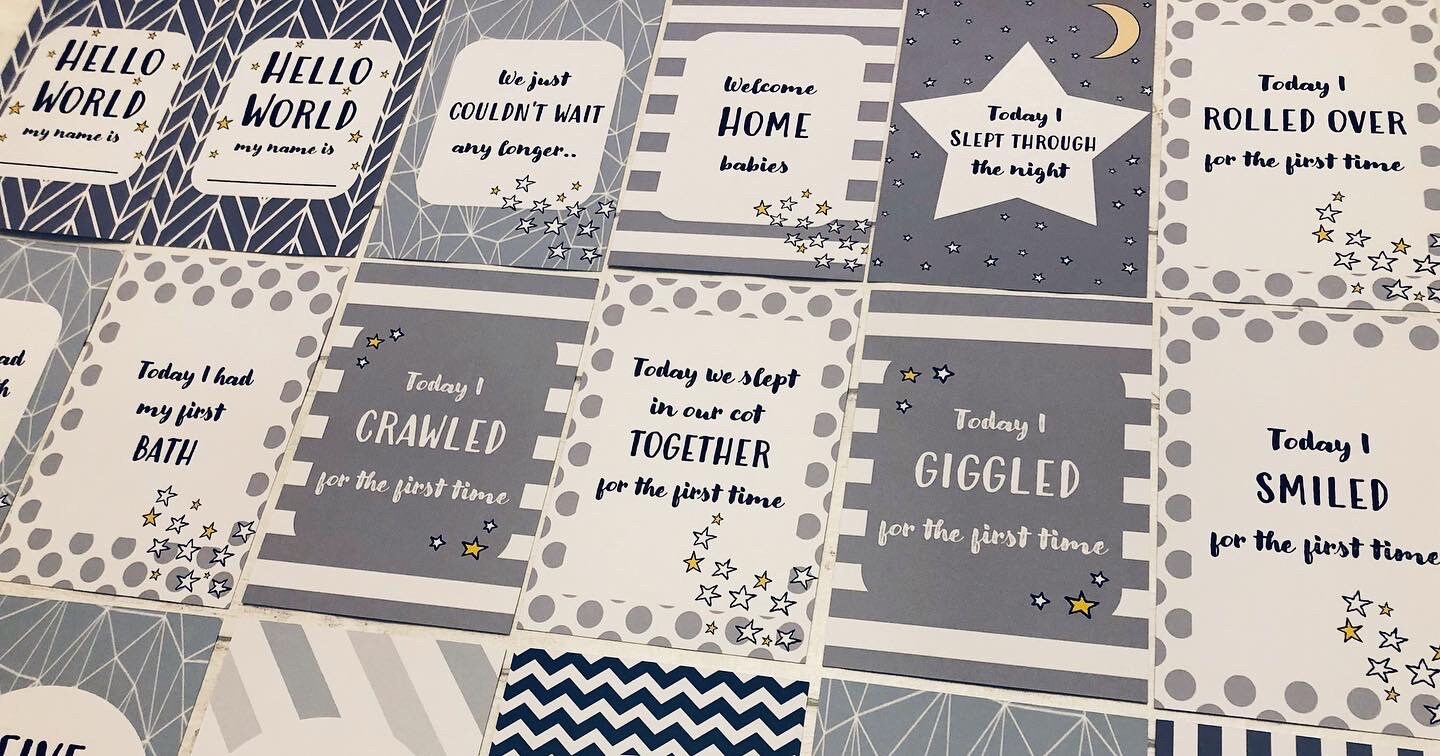 Twin Milestone Cards Gender Neutral Grey