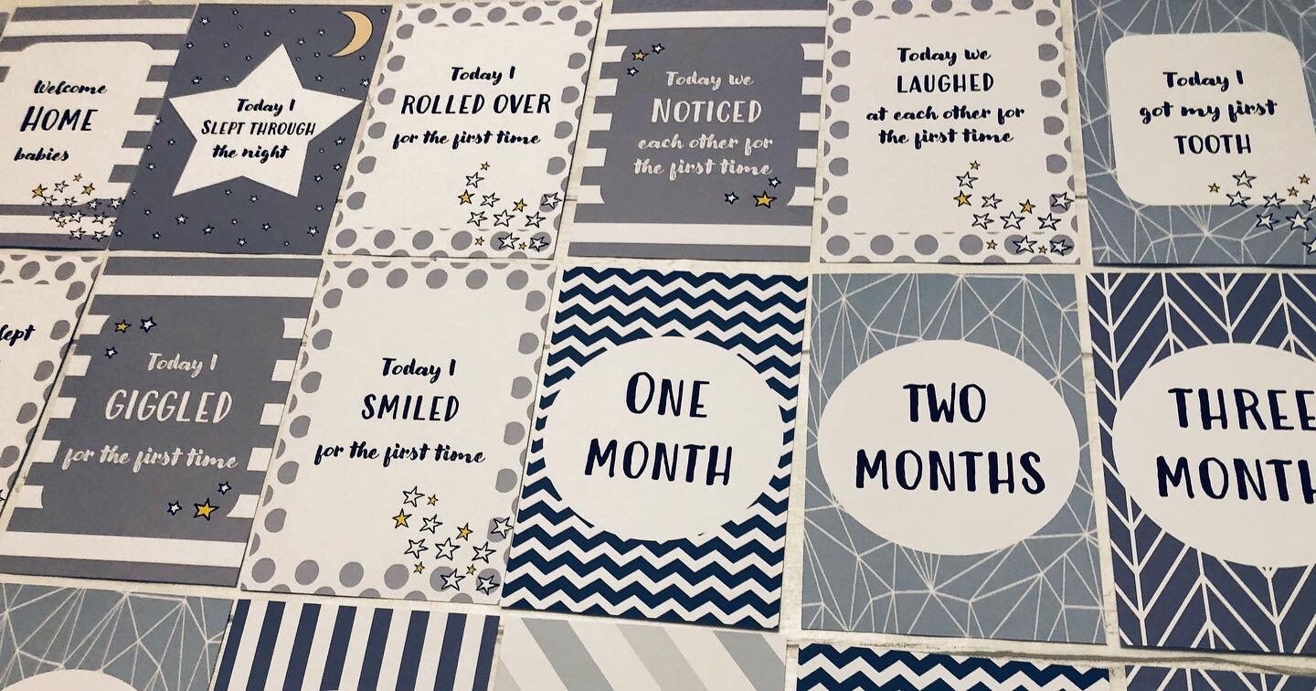 Twin Milestone Cards Gender Neutral Grey