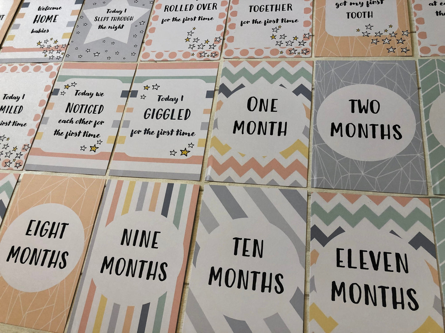 Unisex Twin Baby Milestone Cards - Perfect Gift for Baby Shower and Parents