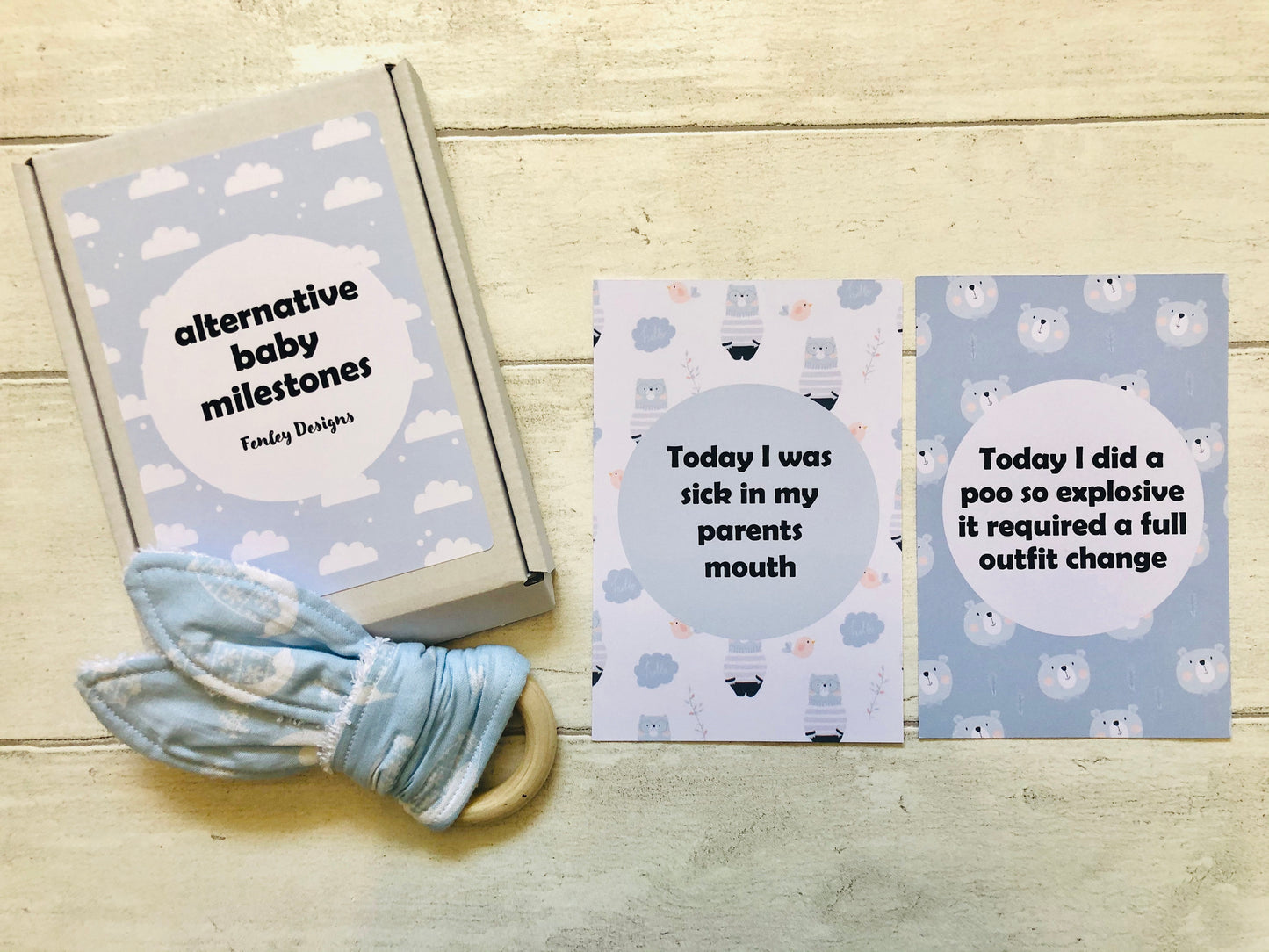 Alternative Funny Blue Baby Milestone Cards, Perfect Baby Shower Gift