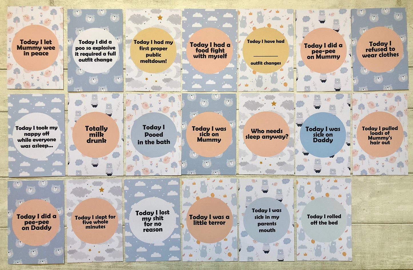 Alternative Funny Blue Baby Milestone Cards, Perfect Baby Shower Gift