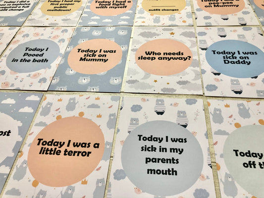 Alternative Funny Blue Baby Milestone Cards, Perfect Baby Shower Gift