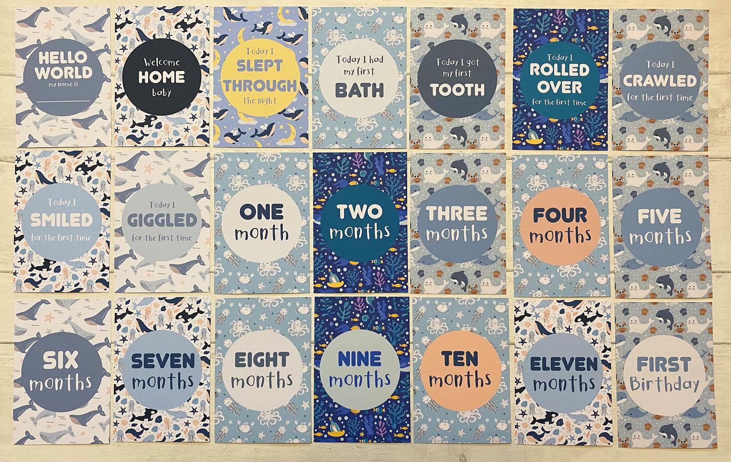 Ocean-Themed Baby Milestone Cards for Pregnancy, Baby Shower, Nursery Decor Gifts
