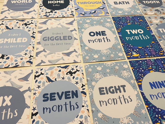 Ocean-Themed Baby Milestone Cards for Pregnancy, Baby Shower, Nursery Decor Gifts