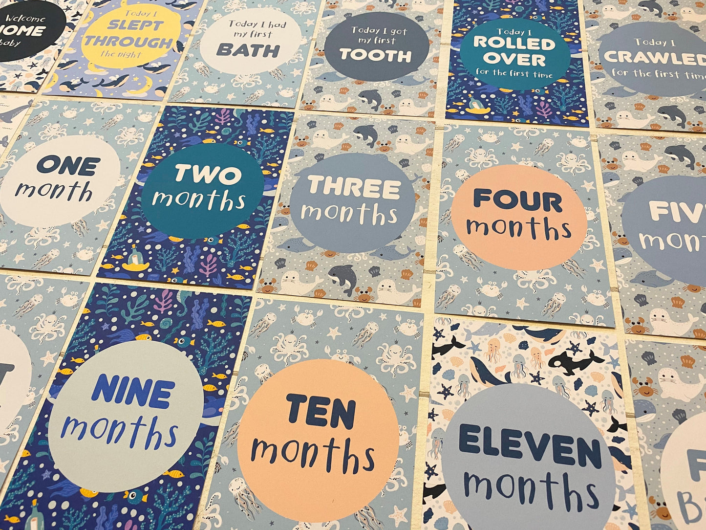 Ocean-Themed Baby Milestone Cards for Pregnancy, Baby Shower, Nursery Decor Gifts