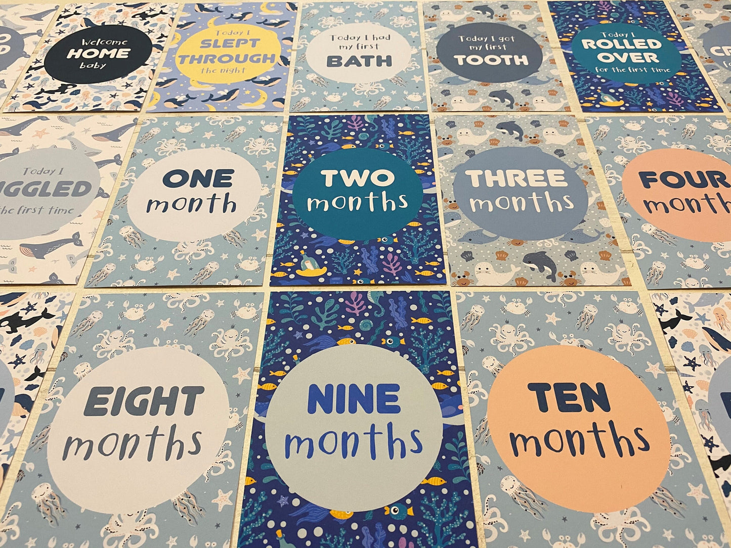 Ocean-Themed Baby Milestone Cards for Pregnancy, Baby Shower, Nursery Decor Gifts