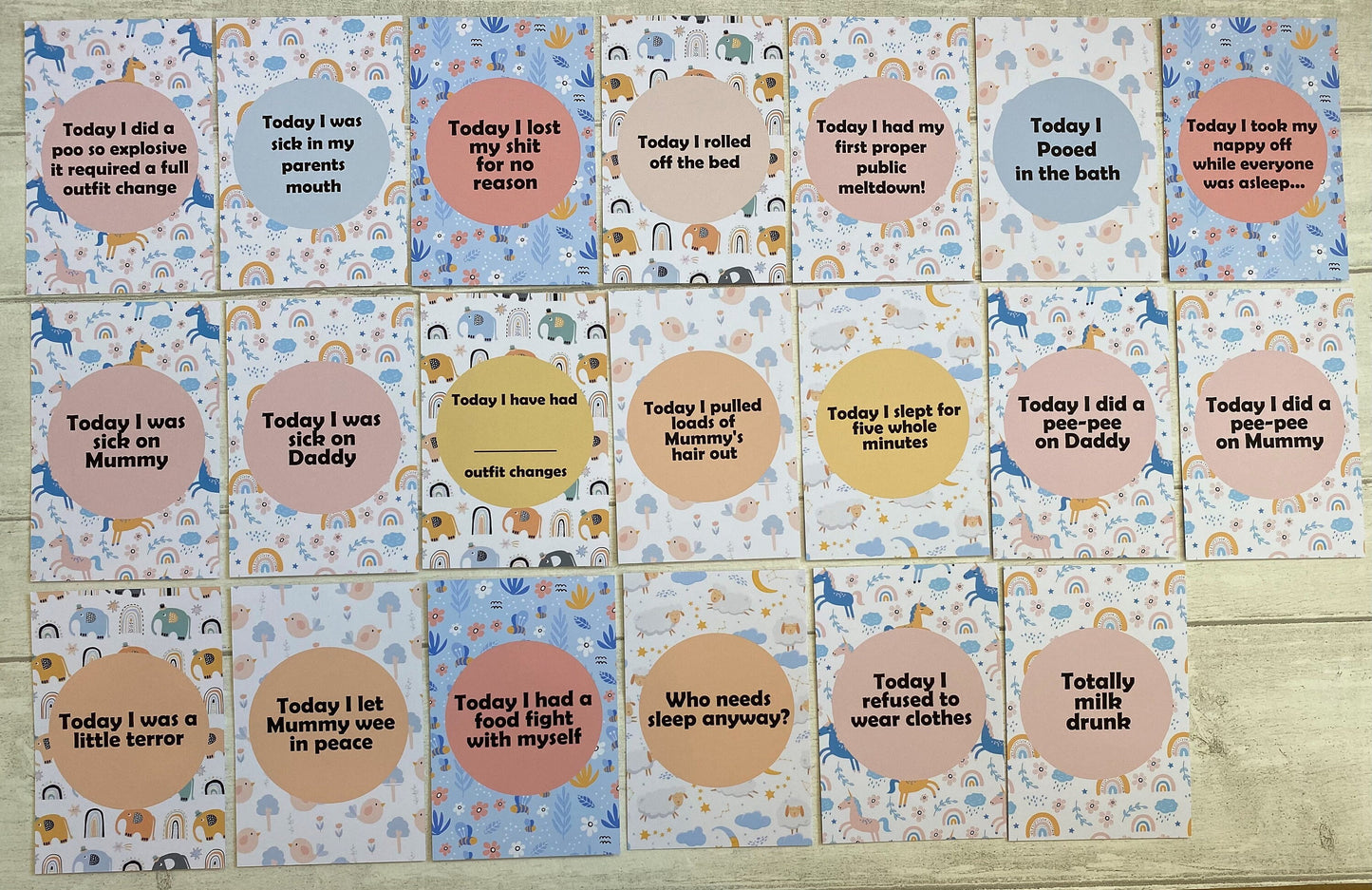 Alternative Funny Blue Baby Milestone Cards, Perfect Baby Shower Gift
