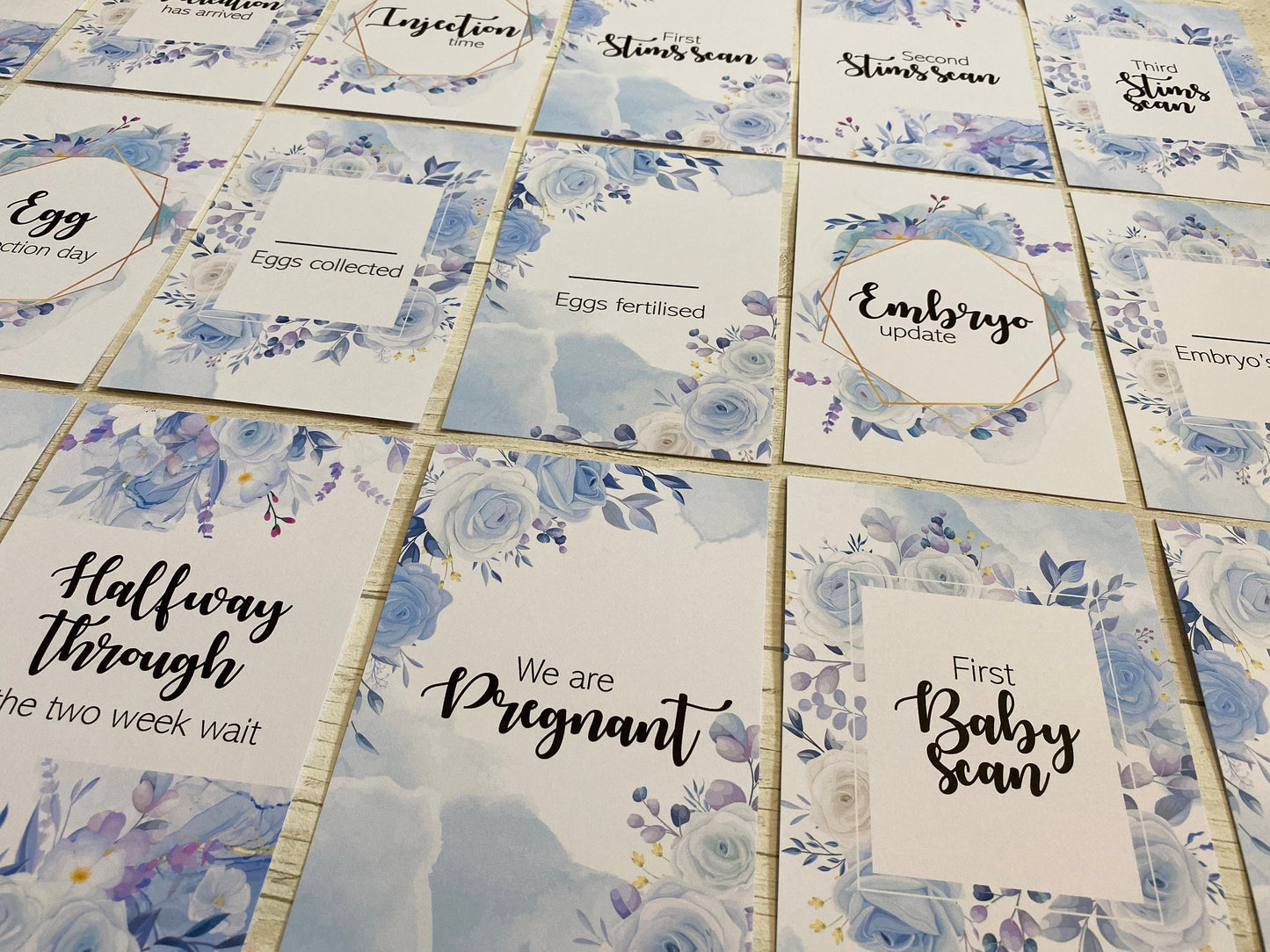 Blue Floral IVF IUI ICSI Milestone Cards