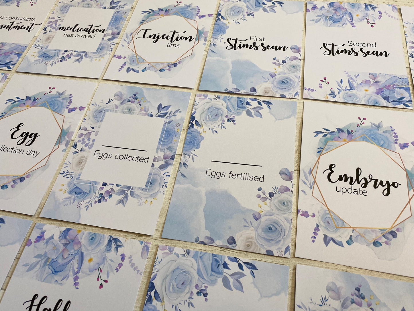 Blue Floral IVF IUI ICSI Milestone Cards
