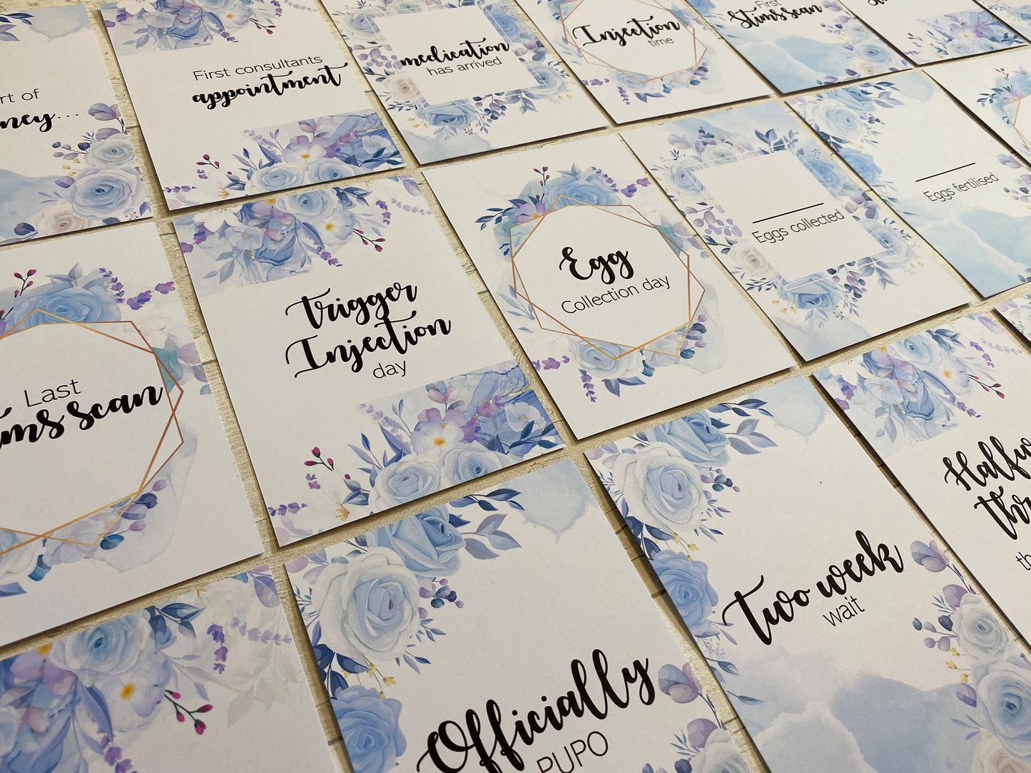 Blue Floral IVF IUI ICSI Milestone Cards