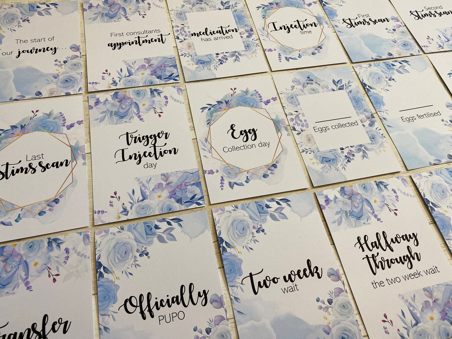 Blue Floral IVF IUI ICSI Milestone Cards