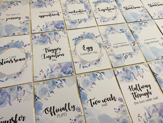 Blue Floral IVF IUI ICSI Milestone Cards