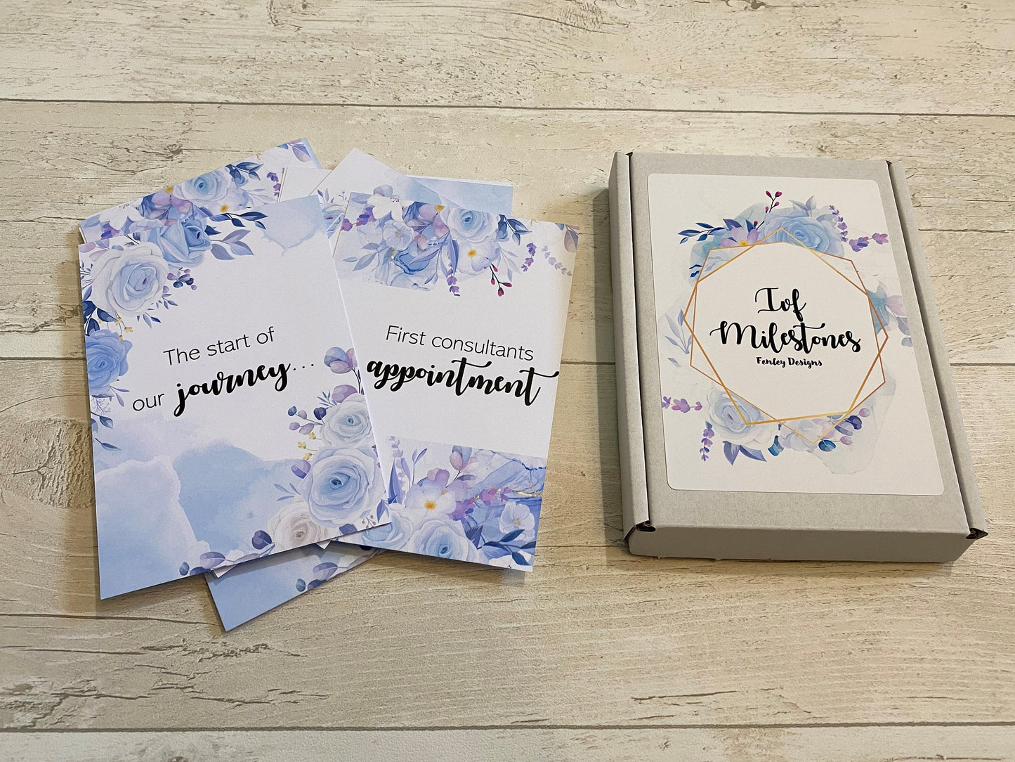 Blue Floral IVF IUI ICSI Milestone Cards