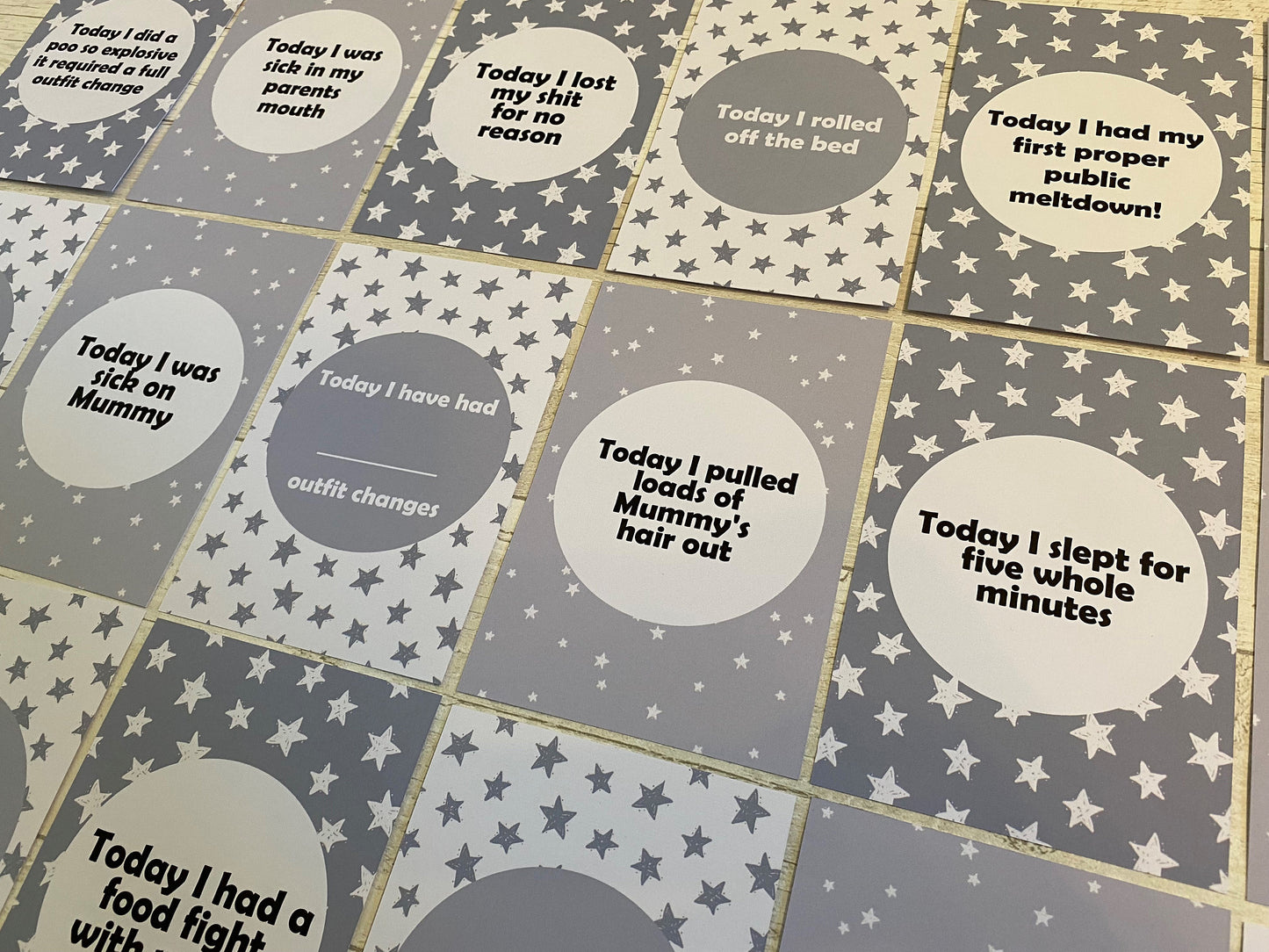 Alternative Funny Baby Grey Milestone Cards, Perfect Baby Shower Gift