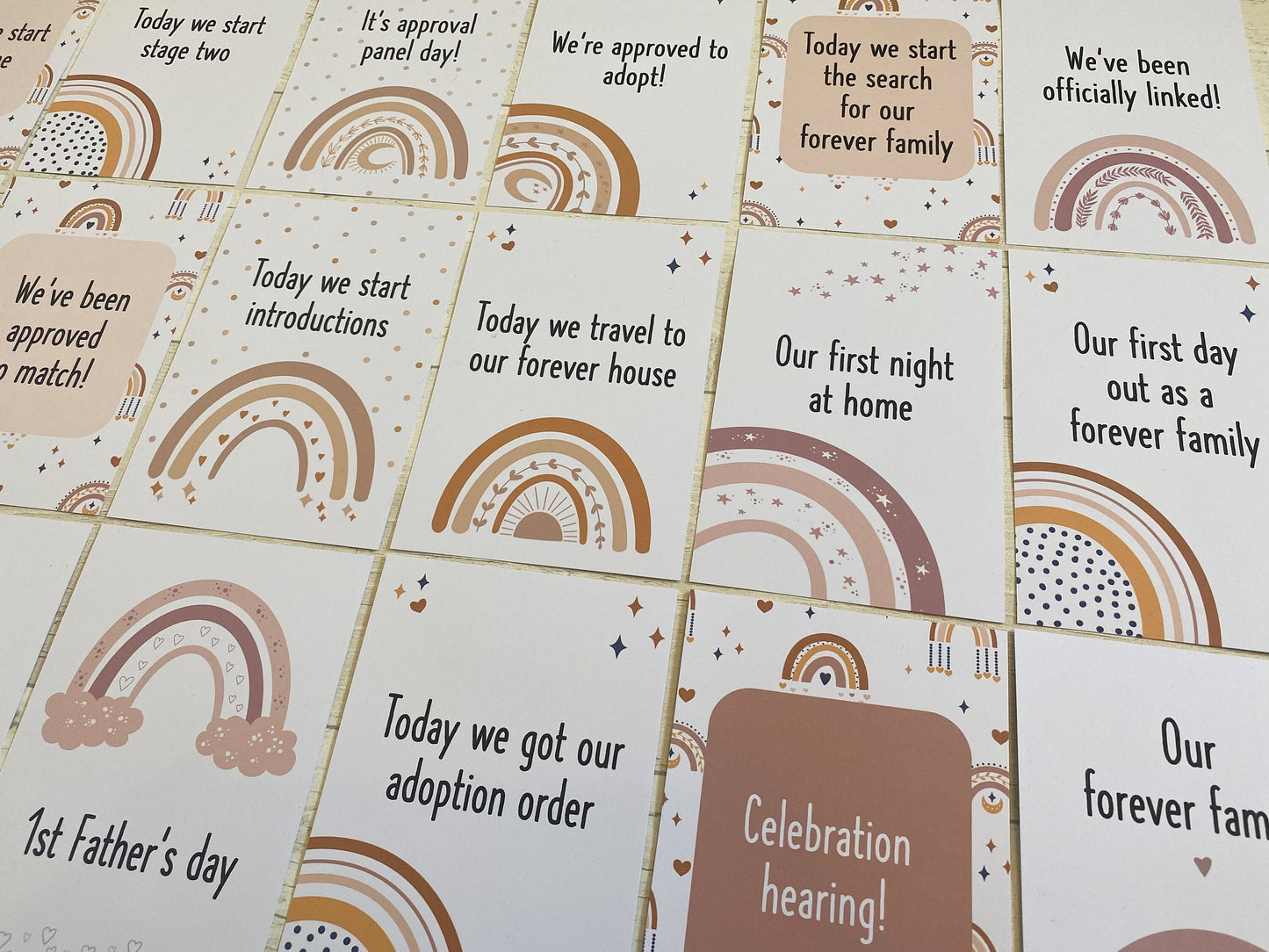 Boho Rainbow Adoption Milestone Cards