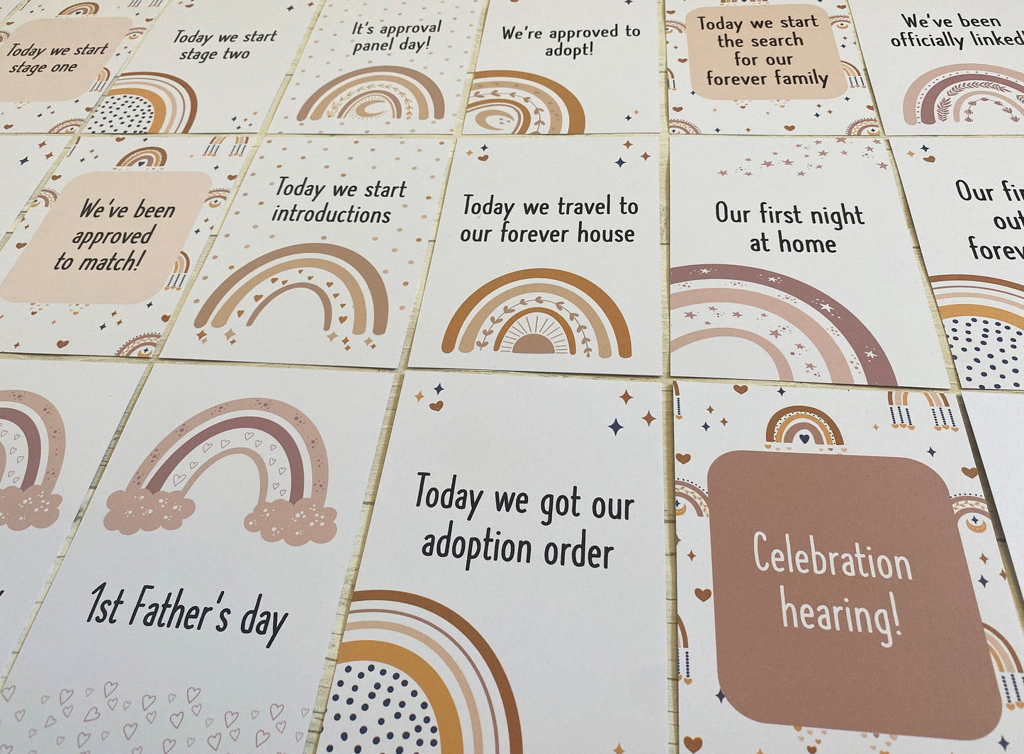 Boho Rainbow Adoption Milestone Cards