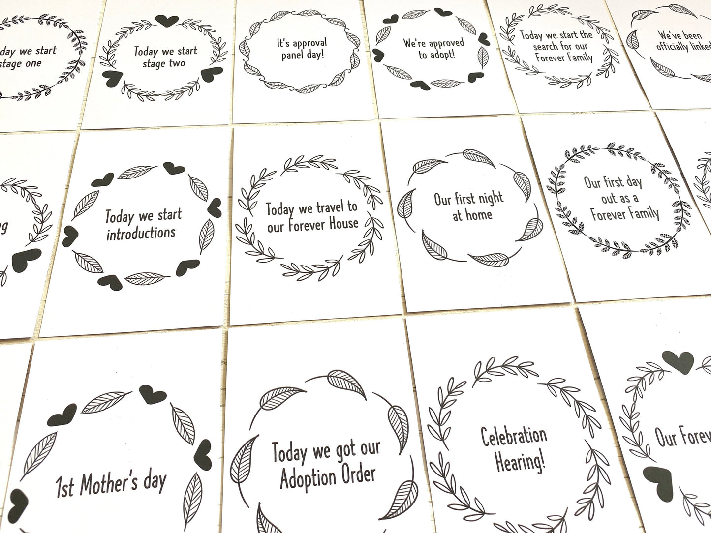 Black & White Adoption Milestone Cards