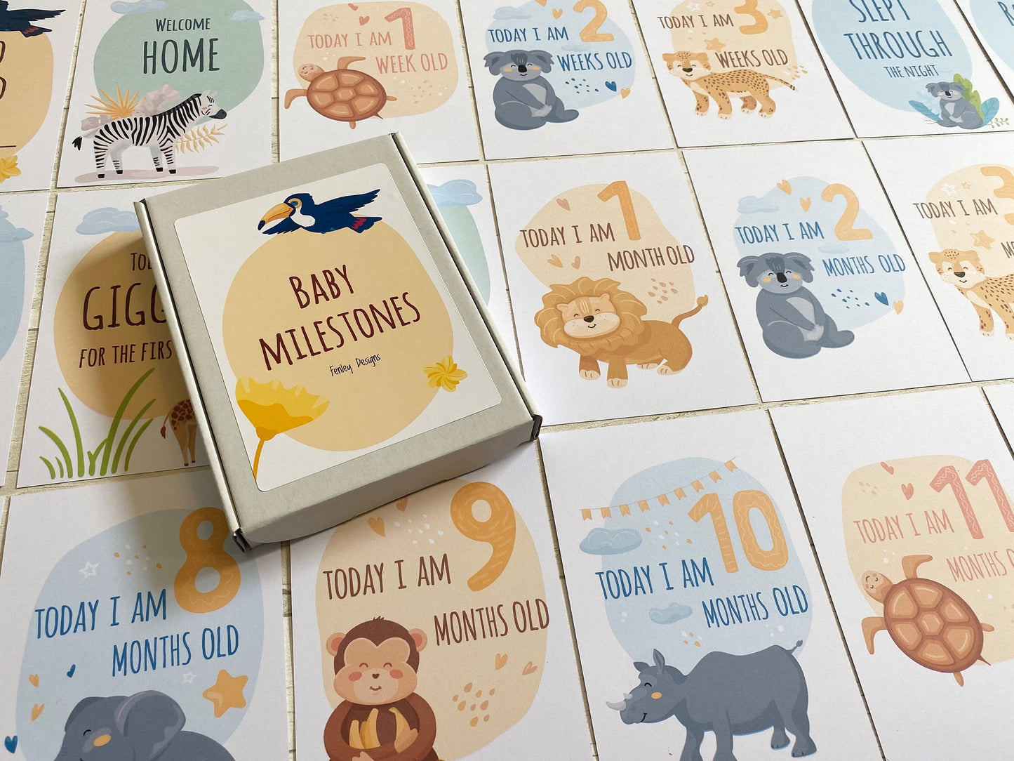 Safari Baby Milestone Cards for New Parents and Baby Shower Keepsake Gifts