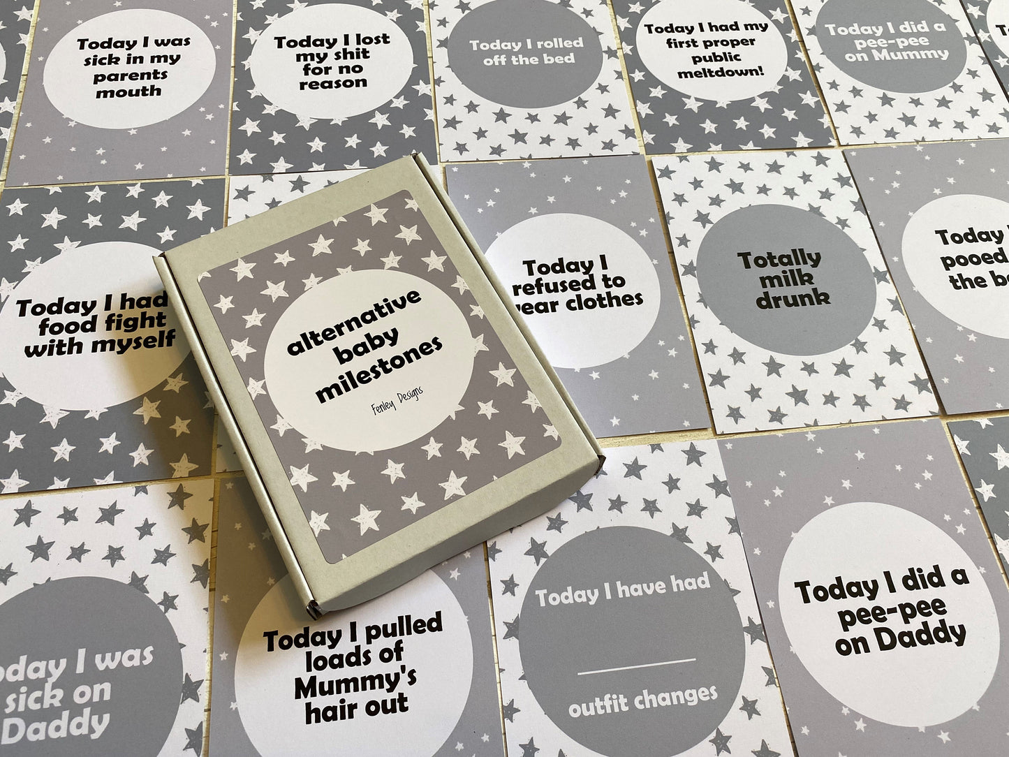 Alternative Funny Baby Grey Milestone Cards, Perfect Baby Shower Gift