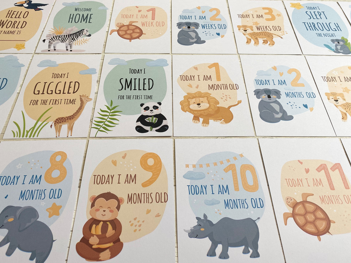 Safari Baby Milestone Cards for New Parents and Baby Shower Keepsake Gifts