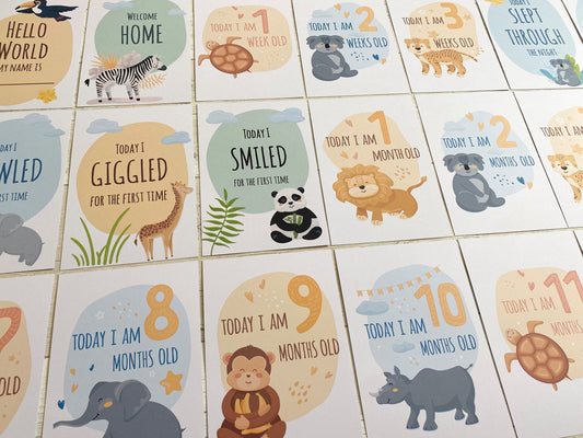 Safari Baby Milestone Cards for New Parents and Baby Shower Keepsake Gifts