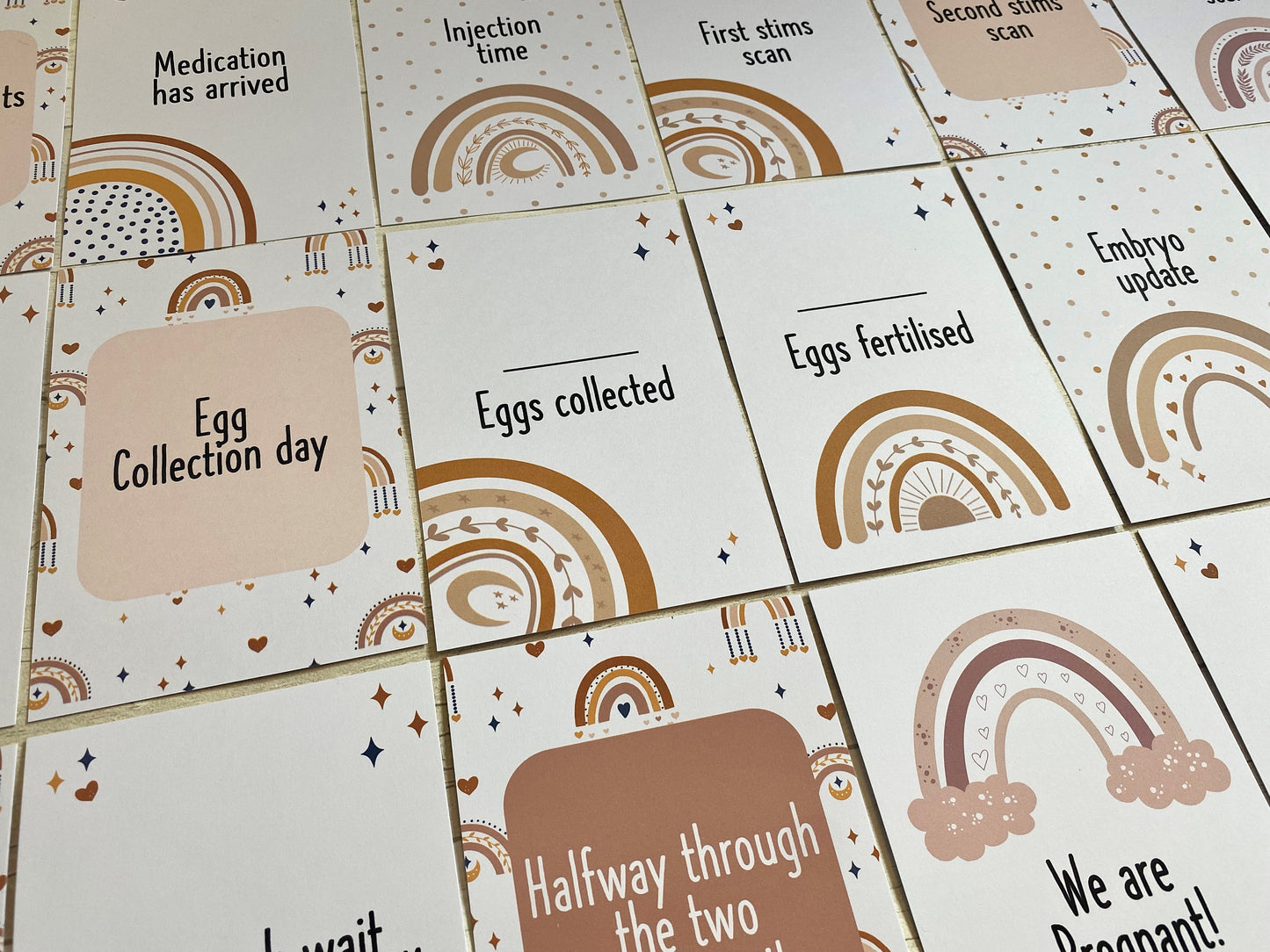 Boho Rainbow IVF IUI ICSI Milestone Cards