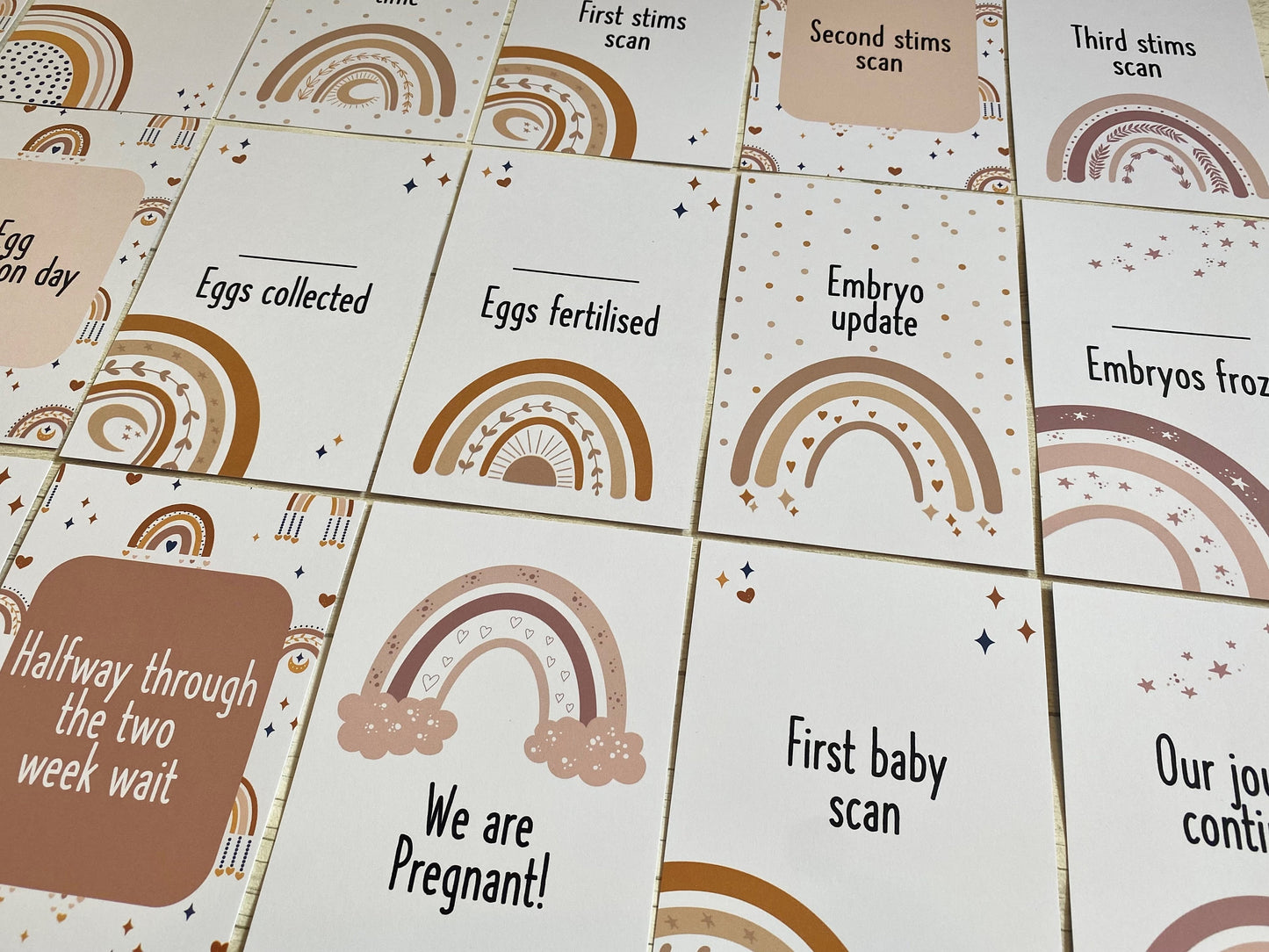 Boho Rainbow IVF IUI ICSI Milestone Cards