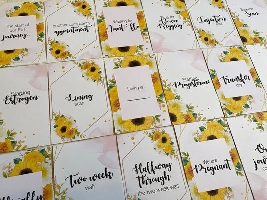 Sunflower Frozen Embryo Transfer Milestone Cards for FET and Fertility Journey