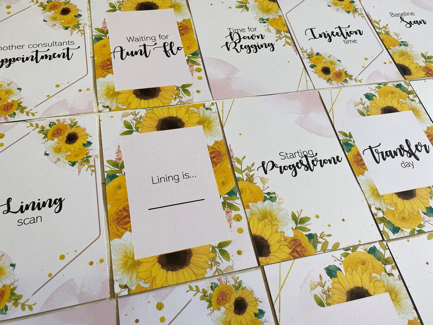 Sunflower Frozen Embryo Transfer Milestone Cards for FET and Fertility Journey
