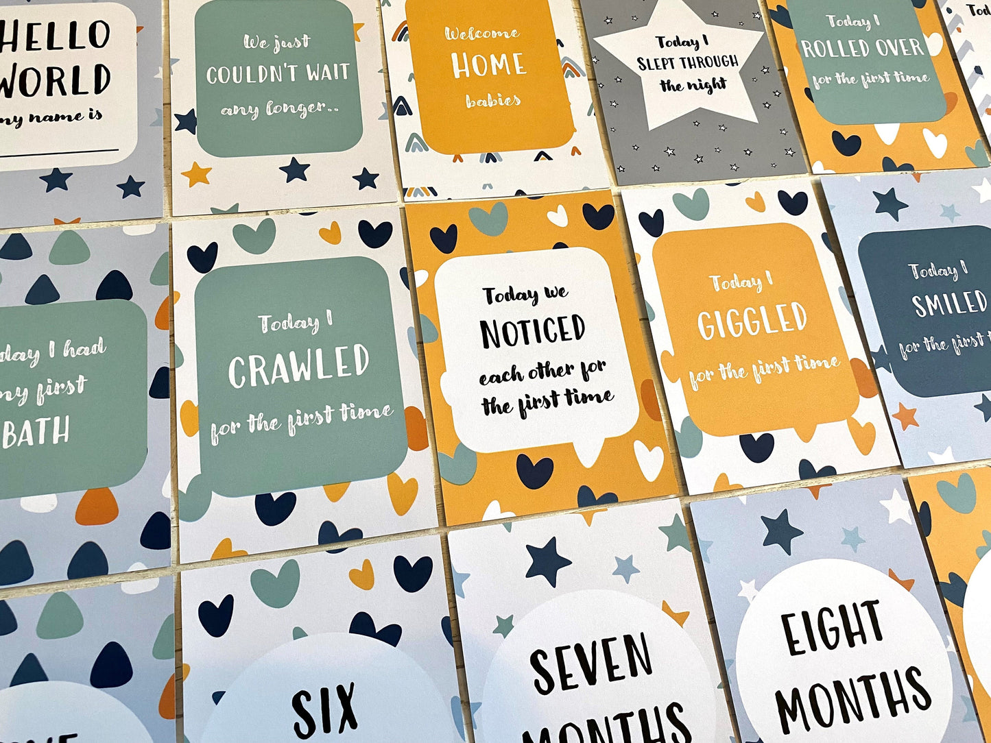 Twin Baby Milestone Cards for Pregnancy and Newborn Gifts, Gender Neutral and Unisex