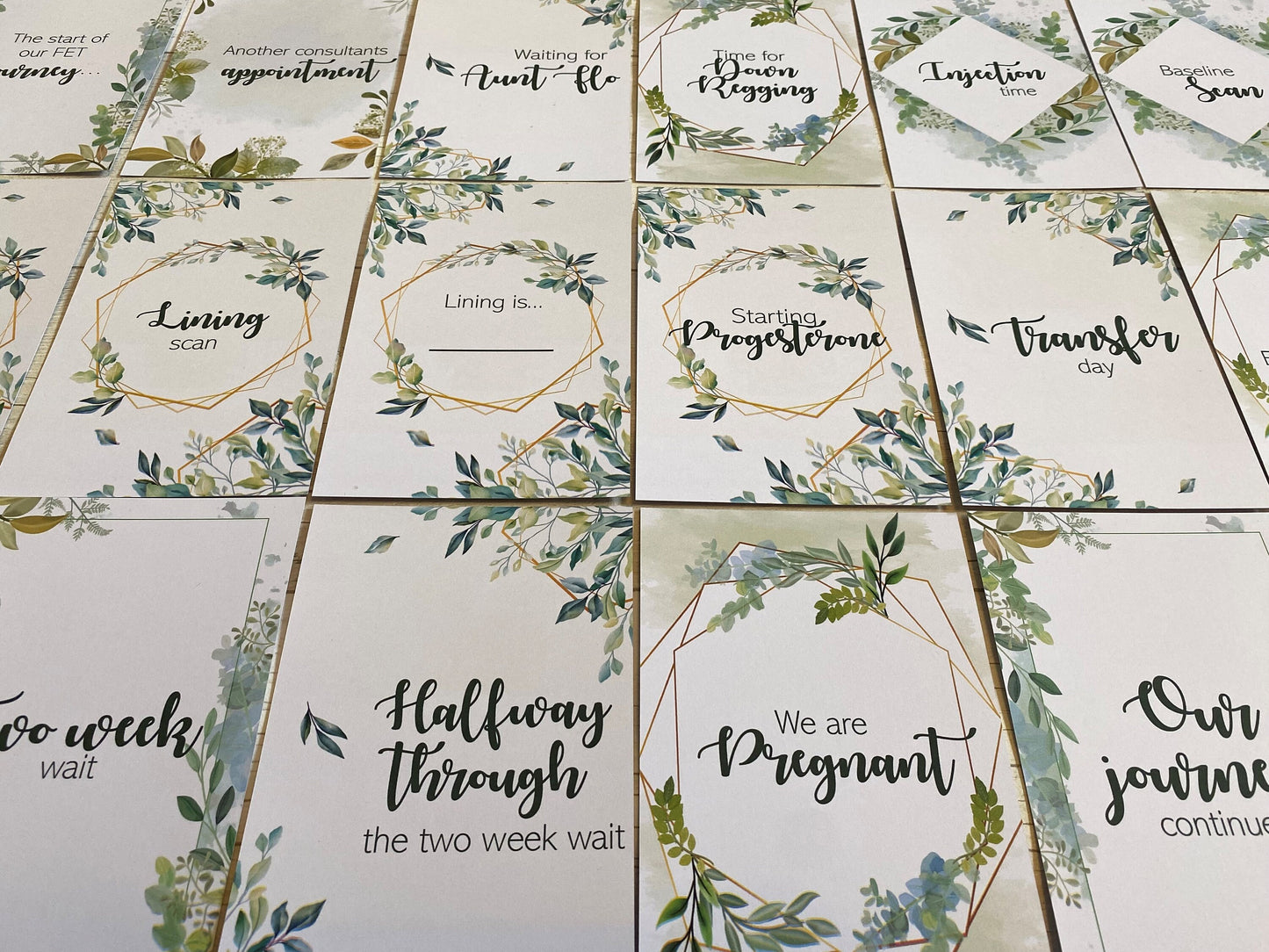 FET Botanical Frozen Embryo Transfer Milestone Cards for Fertility Journey Frozen Embryo Transfer