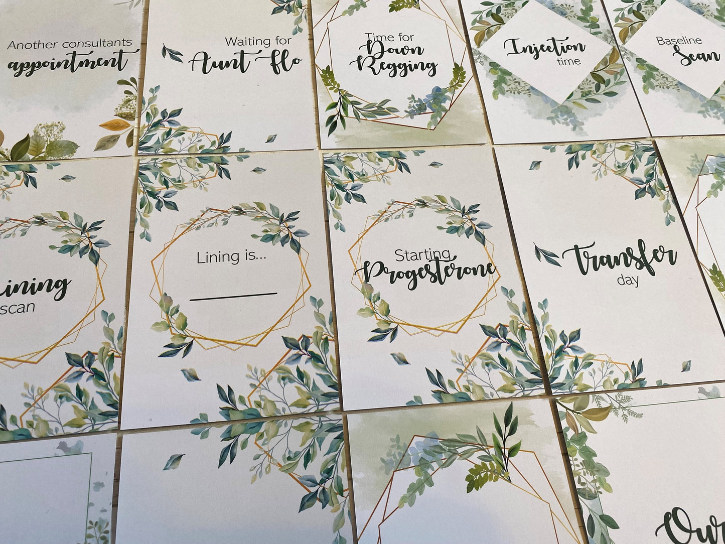 FET Botanical Frozen Embryo Transfer Milestone Cards for Fertility Journey Frozen Embryo Transfer