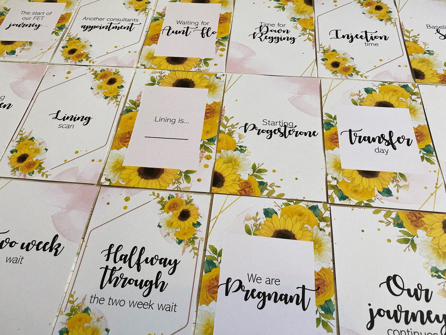 Sunflower Frozen Embryo Transfer Milestone Cards for FET and Fertility Journey