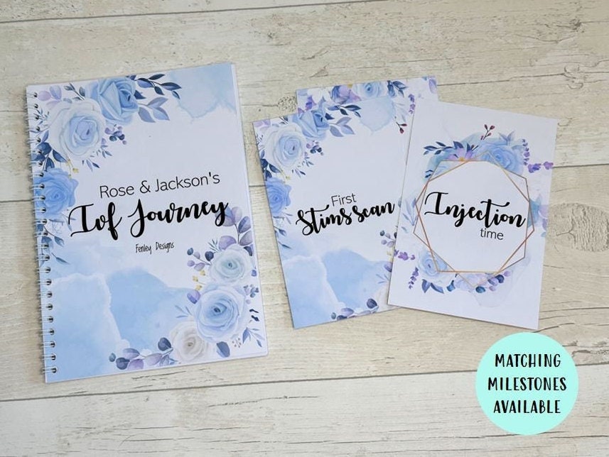 Personalised Blue Floral IVF Fertility Journal